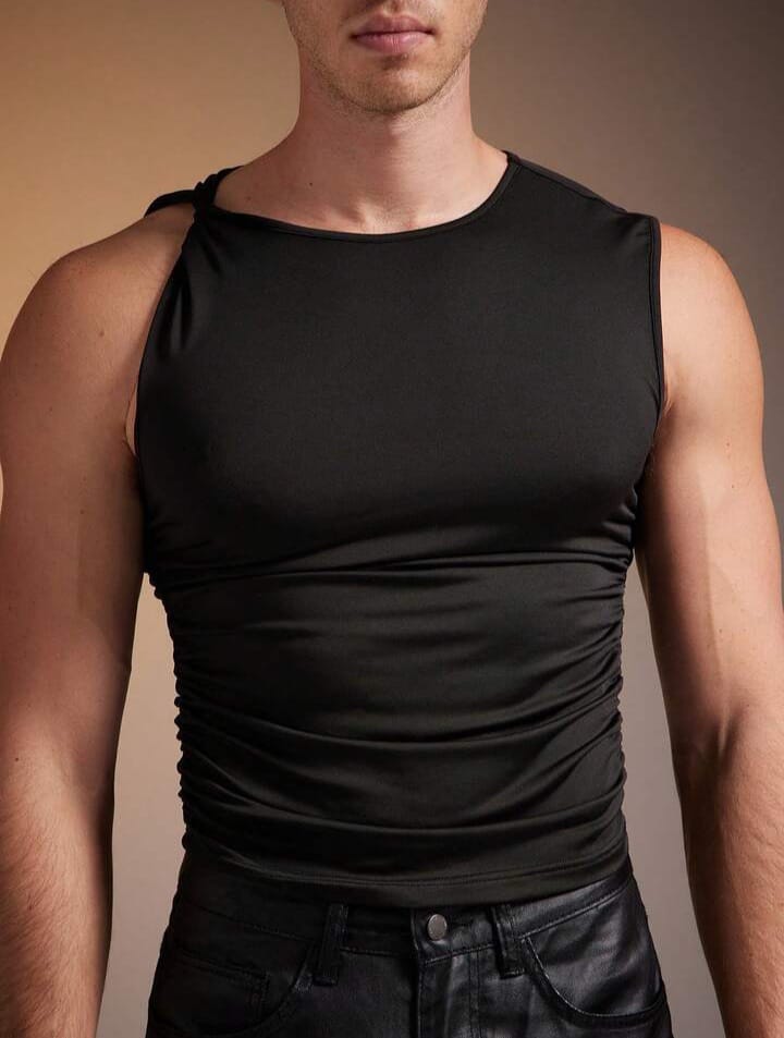 Men's Round Neck Asymmetrical Shoulder Twist Tank Top